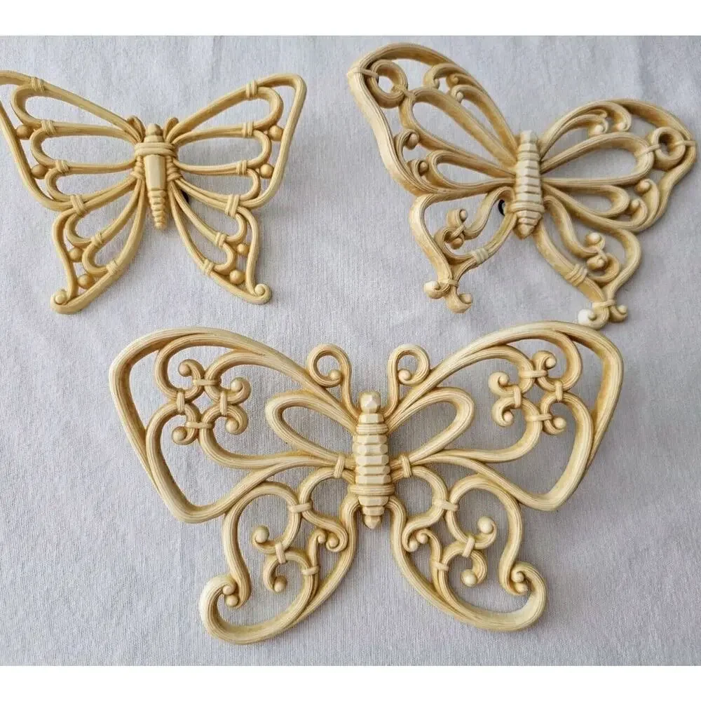 Vintage Homco Home Interiors Set of 3 Faux Wicker Butterflies Wall Hanging Decor